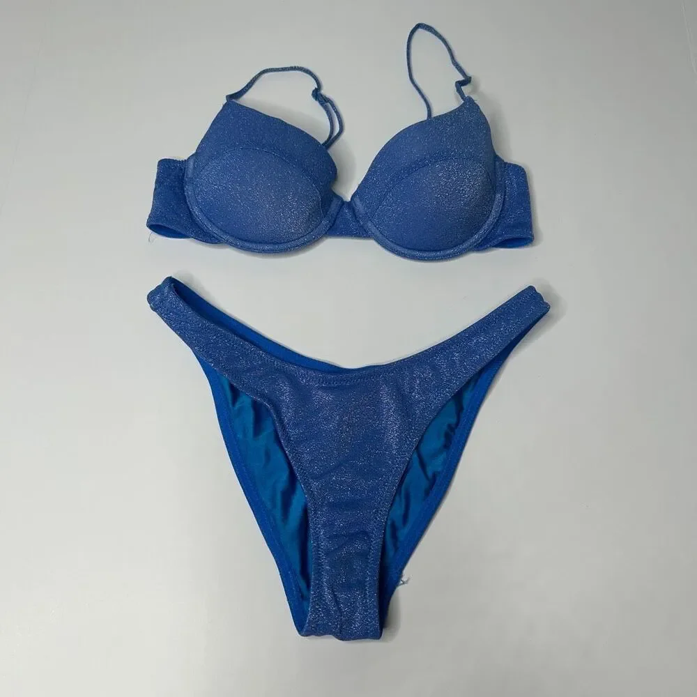 Triangl Blue Sparkly Bikini Set Small Top / Medium Bottom